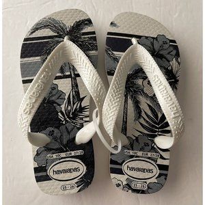 Havaianas Flip Flops Aloha Girls 9c White Navy Grey New Toddler